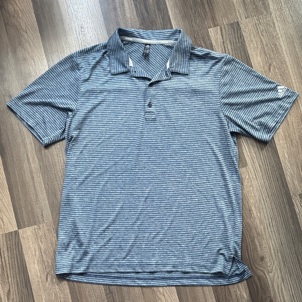 adidas Blue and White Striped Polo Shirt